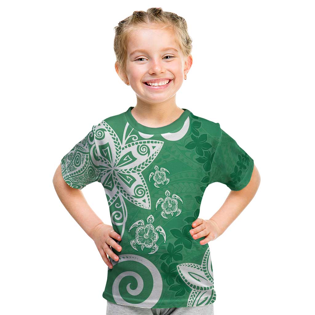 Polynesia Kid T Shirt Green Tribal Turtle Floral Pattern