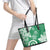 Polynesia Leather Tote Bag Green Tribal Turtle Floral Pattern