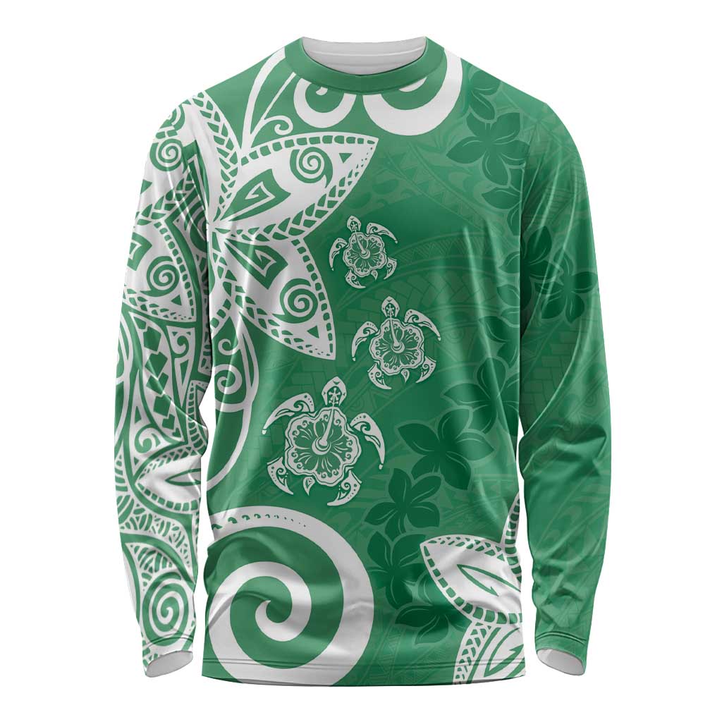 Polynesia Long Sleeve Shirt Green Tribal Turtle Floral Pattern