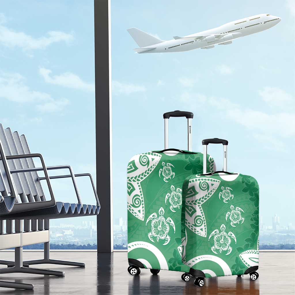 Polynesia Luggage Cover Green Tribal Turtle Floral Pattern