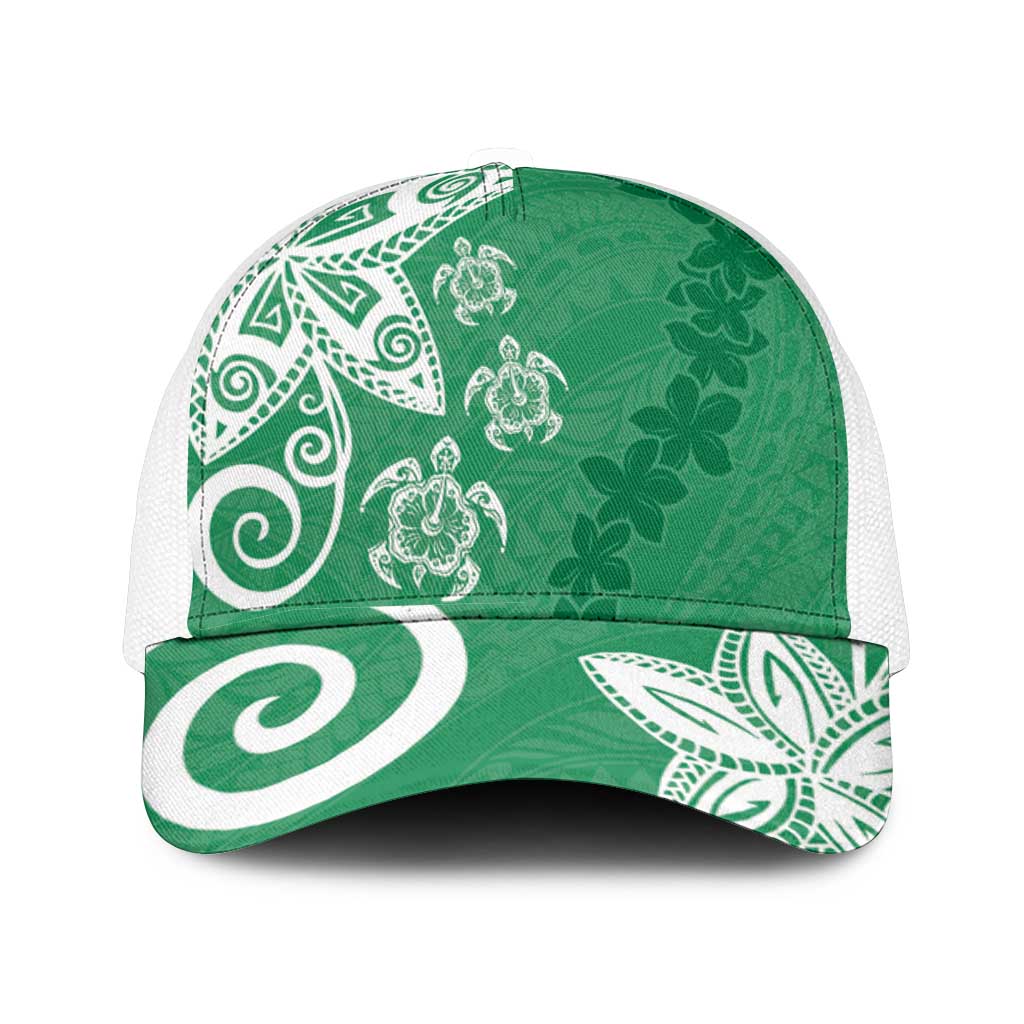 Polynesia Mesh Trucker Cap Green Tribal Turtle Floral Pattern - Polynesian Pride