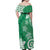 Polynesia Off Shoulder Maxi Dress Green Tribal Turtle Floral Pattern