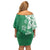 Polynesia Off Shoulder Short Dress Green Tribal Turtle Floral Pattern