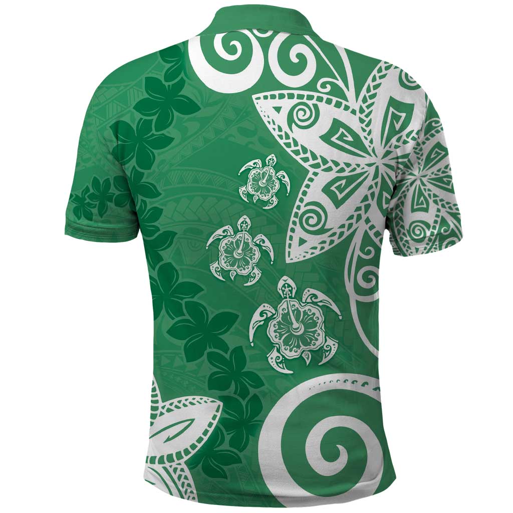 Polynesia Polo Shirt Green Tribal Turtle Floral Pattern