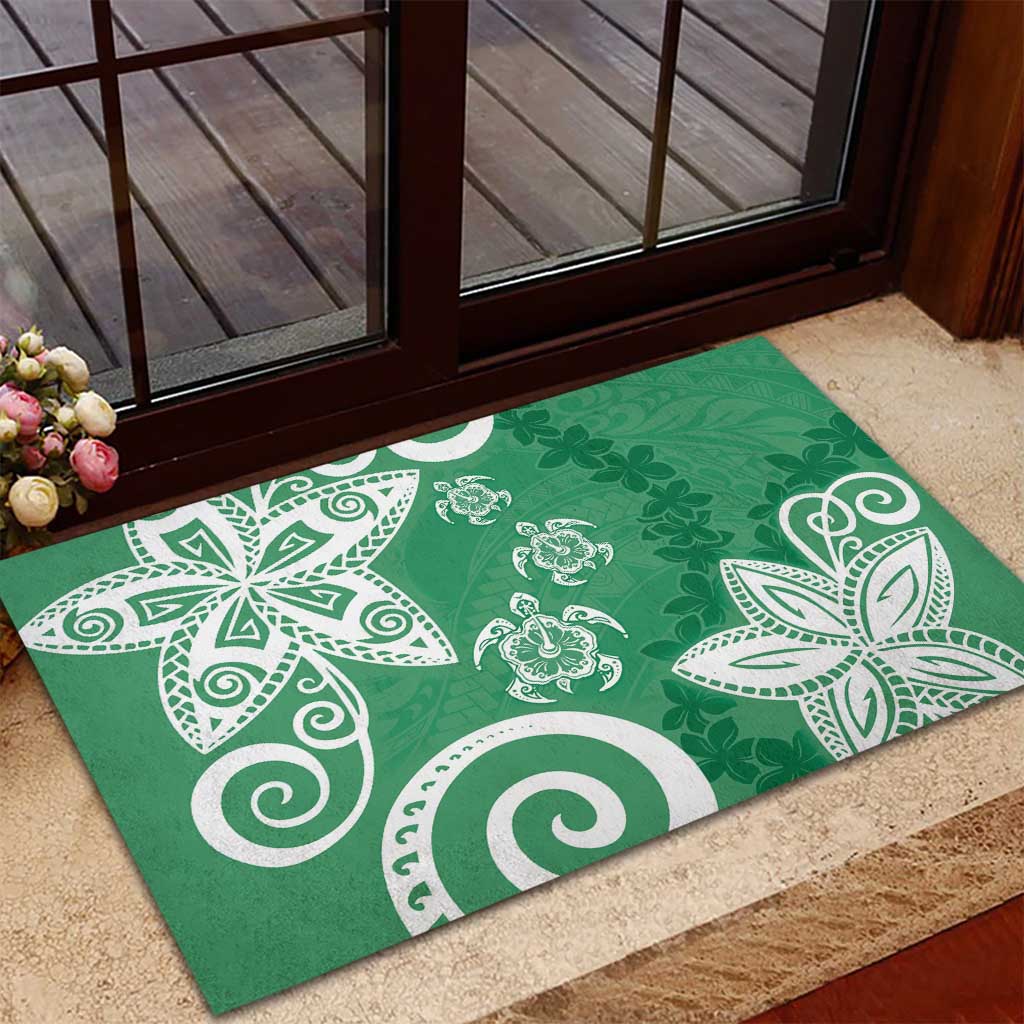 Polynesia Rubber Doormat Green Tribal Turtle Floral Pattern