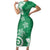 Polynesia Short Sleeve Bodycon Dress Green Tribal Turtle Floral Pattern