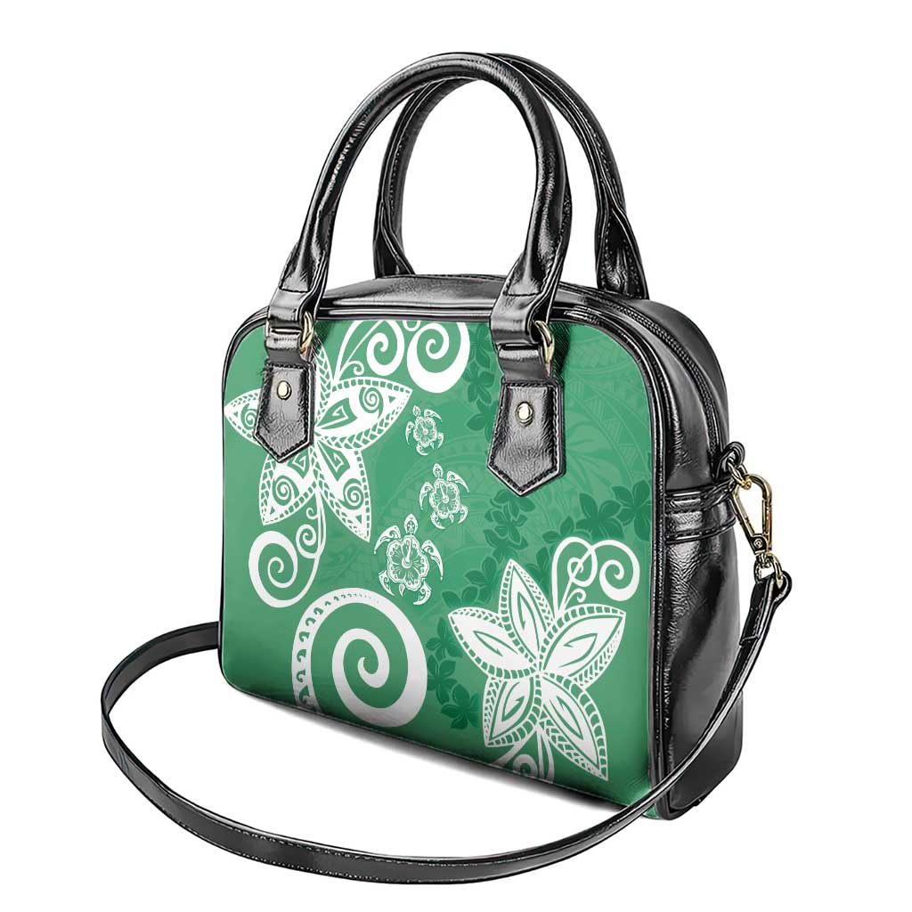 Polynesia Shoulder Handbag Green Tribal Turtle Floral Pattern