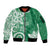 Polynesia Sleeve Zip Bomber Jacket Green Tribal Turtle Floral Pattern