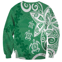 Polynesia Sweatshirt Green Tribal Turtle Floral Pattern