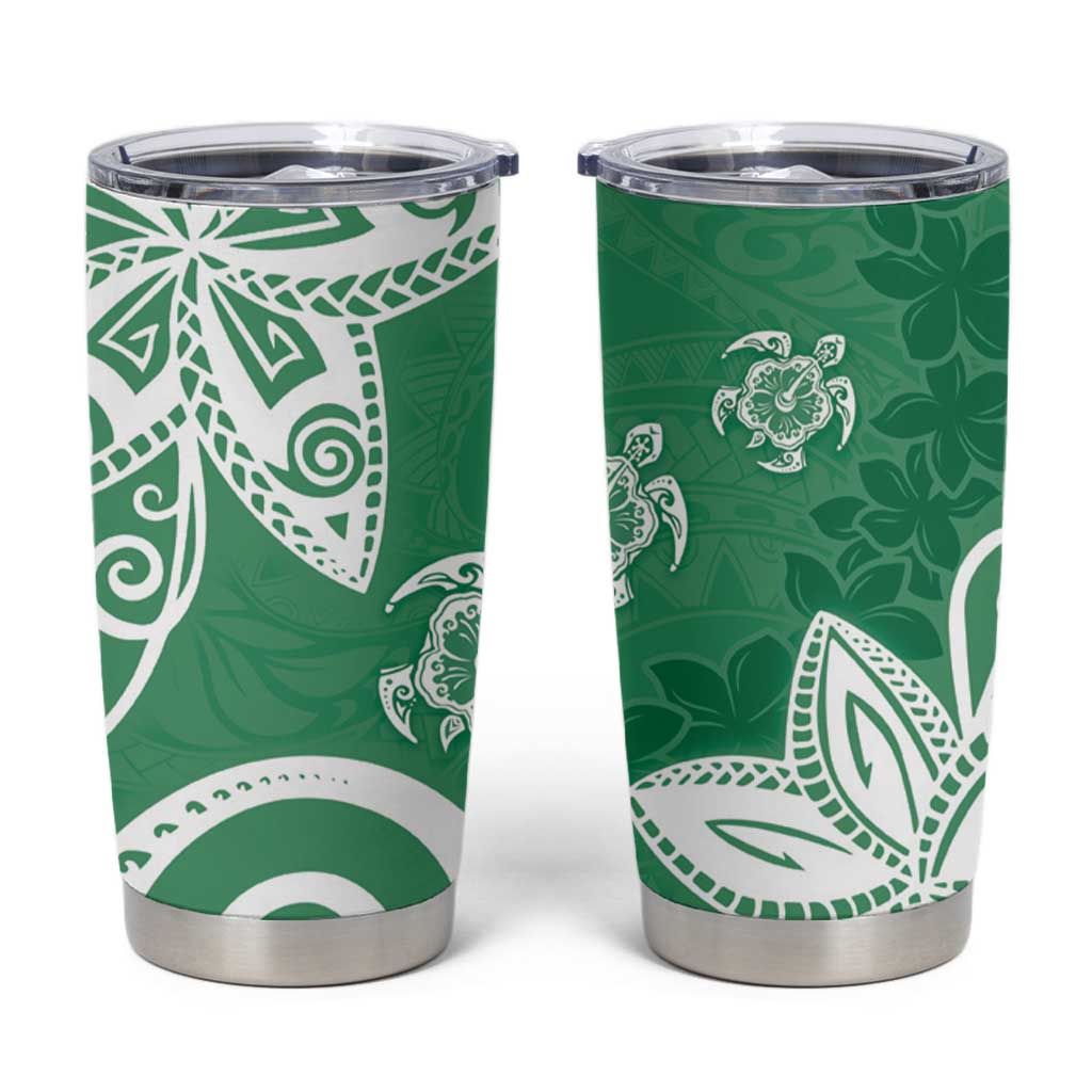 Polynesia Tumbler Cup Green Tribal Turtle Floral Pattern