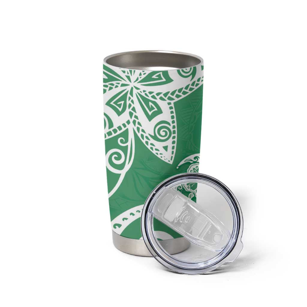 Polynesia Tumbler Cup Green Tribal Turtle Floral Pattern