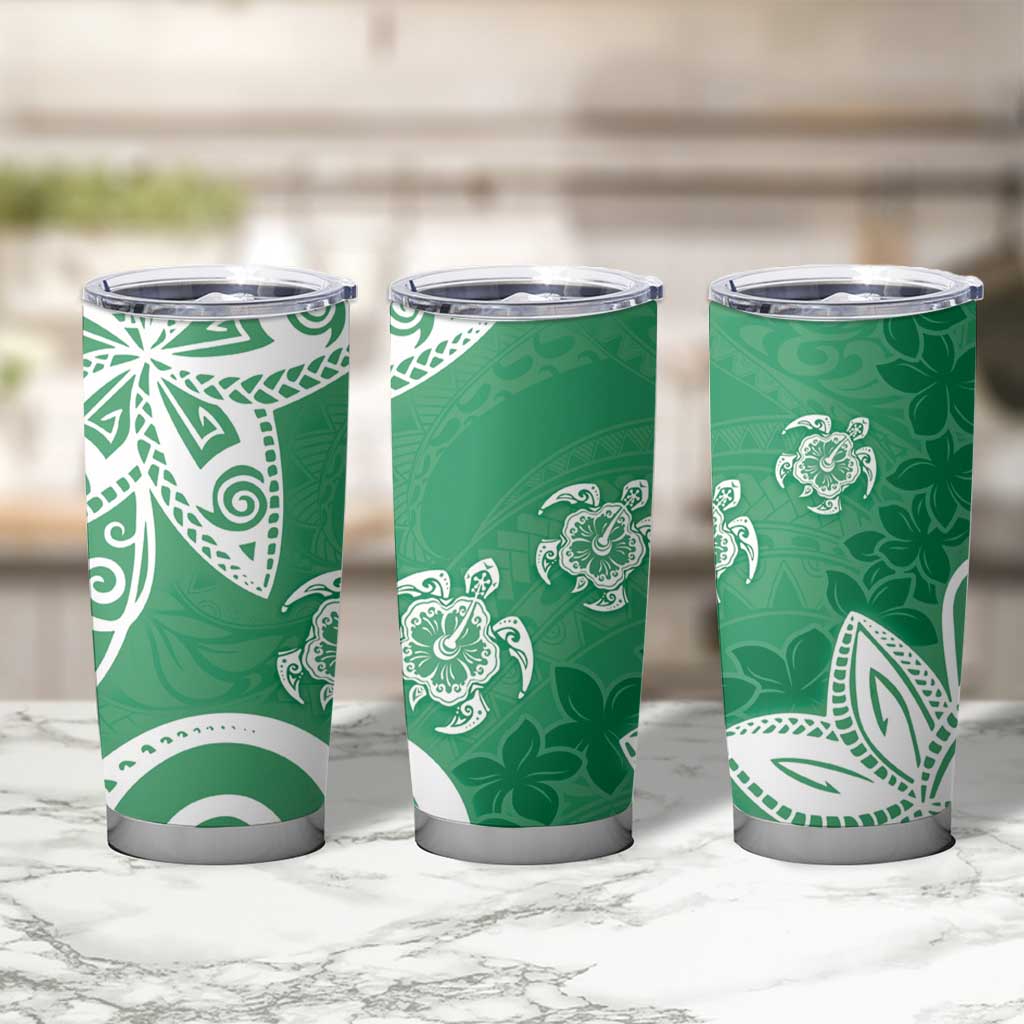 Polynesia Tumbler Cup Green Tribal Turtle Floral Pattern