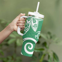 Polynesia Tumbler With Handle Green Tribal Turtle Floral Pattern
