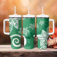 Polynesia Tumbler With Handle Green Tribal Turtle Floral Pattern