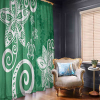 Polynesia Window Curtain Green Tribal Turtle Floral Pattern