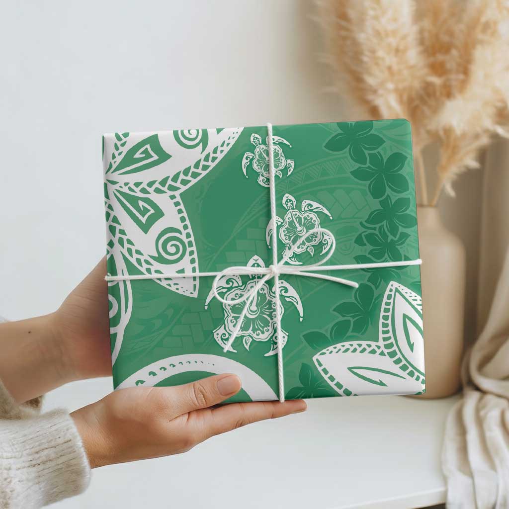 Polynesia Wrapping Paper Green Tribal Turtle Floral Pattern - Polynesian Pride