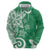 Polynesia Zip Hoodie Green Tribal Turtle Floral Pattern