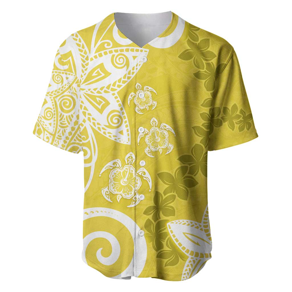 Polynesia Baseball Jersey Yellow Tribal Turtle Floral Pattern