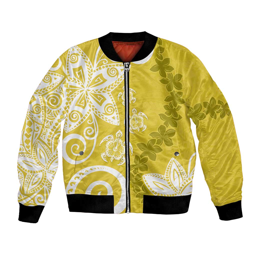 Polynesia Bomber Jacket Yellow Tribal Turtle Floral Pattern LT05 Unisex Yellow - Polynesian Pride