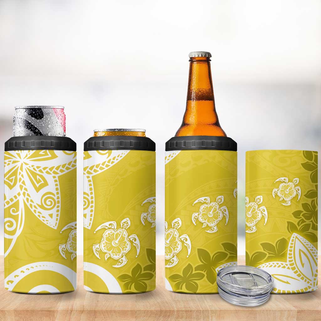Polynesia 4 in 1 Can Cooler Tumbler Yellow Tribal Turtle Floral Pattern