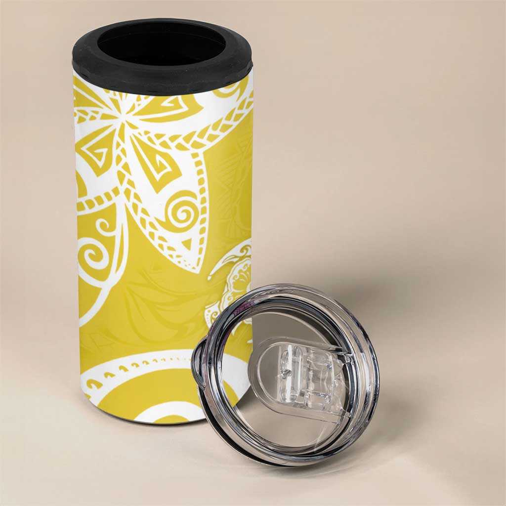 Polynesia 4 in 1 Can Cooler Tumbler Yellow Tribal Turtle Floral Pattern