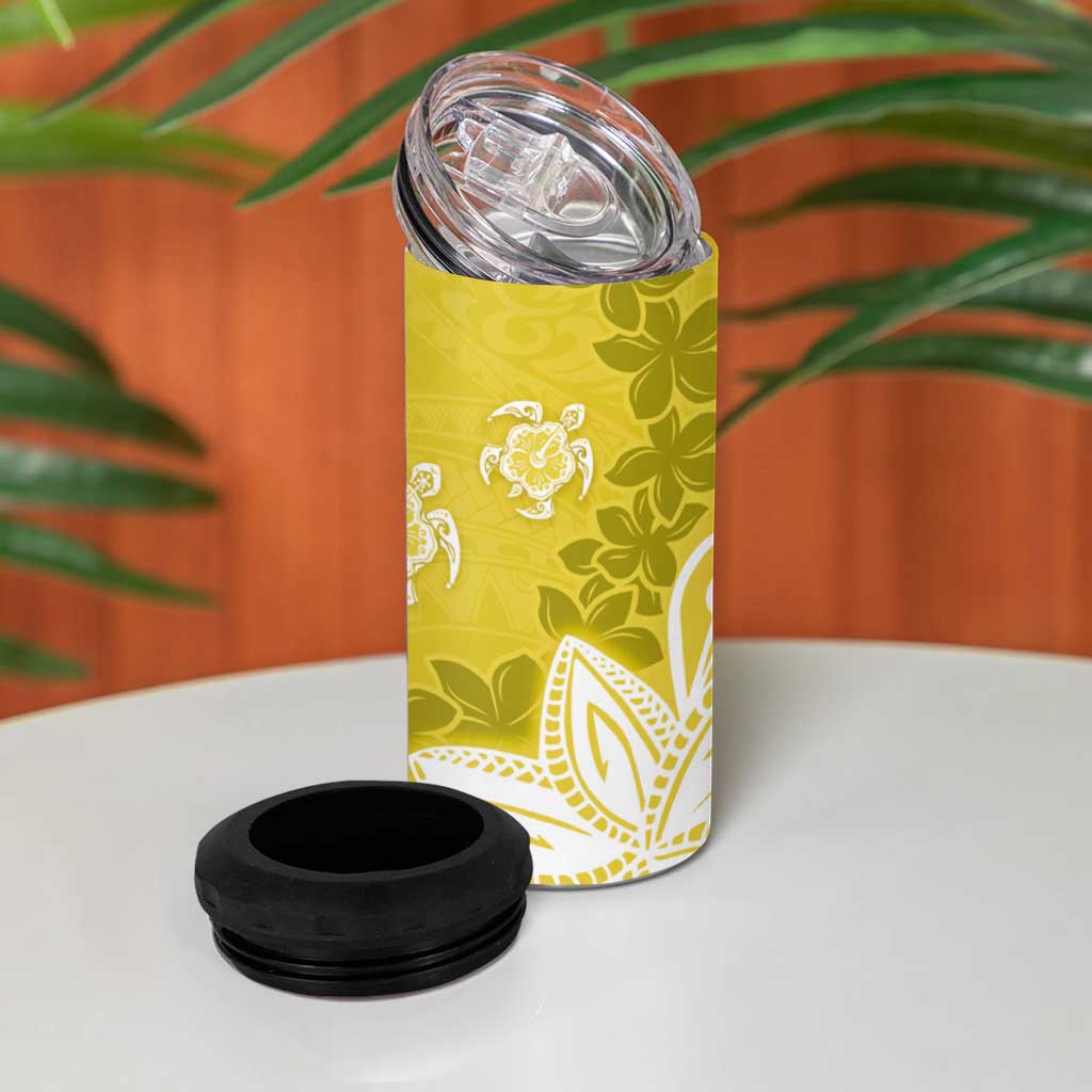Polynesia 4 in 1 Can Cooler Tumbler Yellow Tribal Turtle Floral Pattern