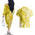 Polynesia Couples Matching Off The Shoulder Long Sleeve Dress and Hawaiian Shirt Yellow Tribal Turtle Floral Pattern