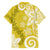 Polynesia Family Matching Off The Shoulder Long Sleeve Dress and Hawaiian Shirt Yellow Tribal Turtle Floral Pattern