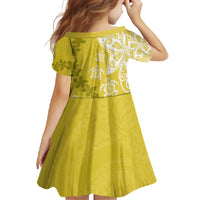 Polynesia Family Matching Short Sleeve Bodycon Dress and Hawaiian Shirt Yellow Tribal Turtle Floral Pattern