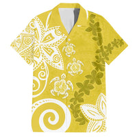 Polynesia Family Matching Tank Maxi Dress and Hawaiian Shirt Yellow Tribal Turtle Floral Pattern