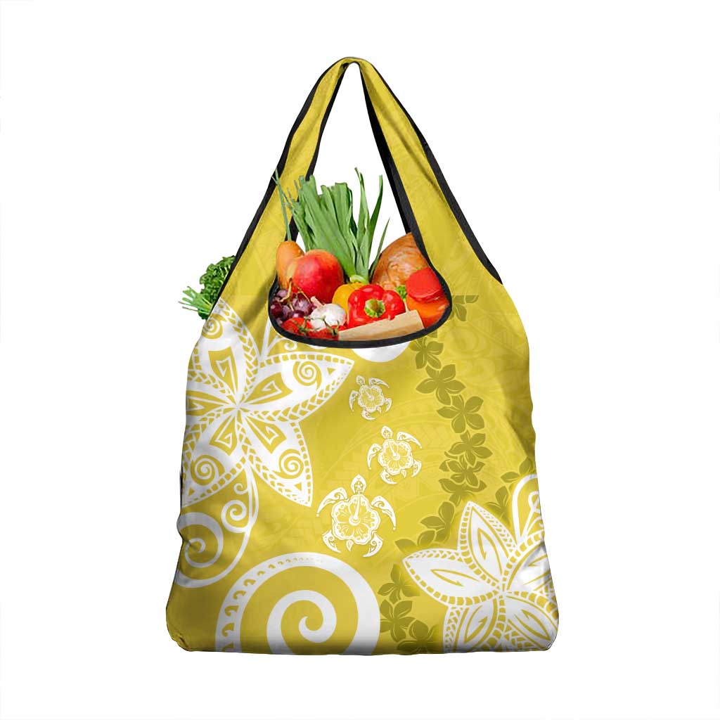Polynesia Grocery Bag Yellow Tribal Turtle Floral Pattern