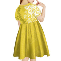Polynesia Kid Short Sleeve Dress Yellow Tribal Turtle Floral Pattern