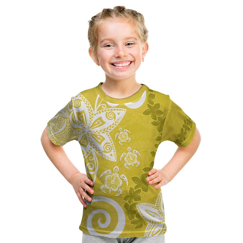 Polynesia Kid T Shirt Yellow Tribal Turtle Floral Pattern