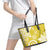 Polynesia Leather Tote Bag Yellow Tribal Turtle Floral Pattern