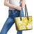 Polynesia Leather Tote Bag Yellow Tribal Turtle Floral Pattern