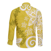 Polynesia Long Sleeve Button Shirt Yellow Tribal Turtle Floral Pattern