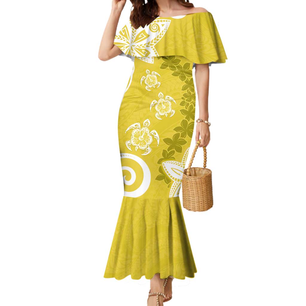 Polynesia Mermaid Dress Yellow Tribal Turtle Floral Pattern LT05 Women Yellow - Polynesian Pride