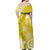 Polynesia Off Shoulder Maxi Dress Yellow Tribal Turtle Floral Pattern