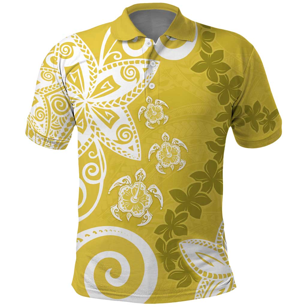 Polynesia Polo Shirt Yellow Tribal Turtle Floral Pattern