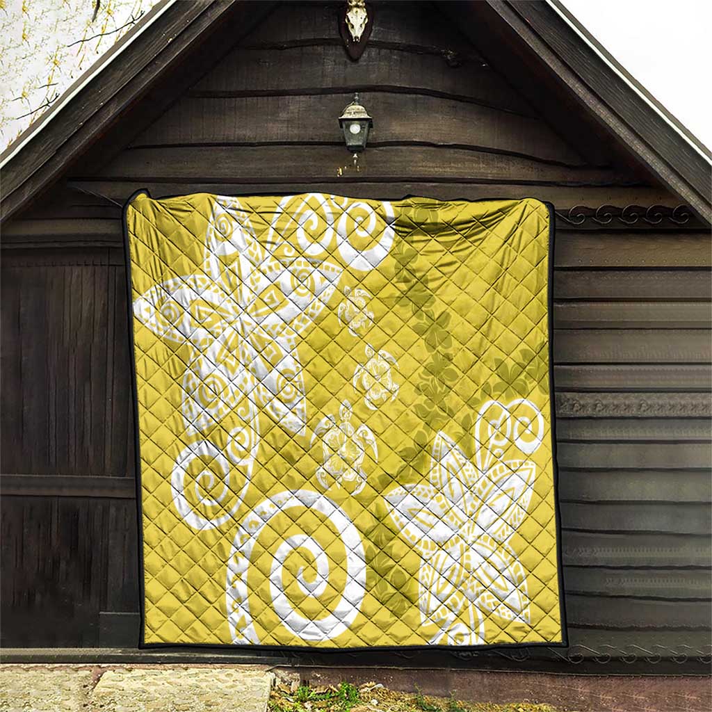 Polynesia Quilt Yellow Tribal Turtle Floral Pattern