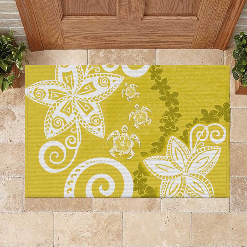 Polynesia Rubber Doormat Yellow Tribal Turtle Floral Pattern