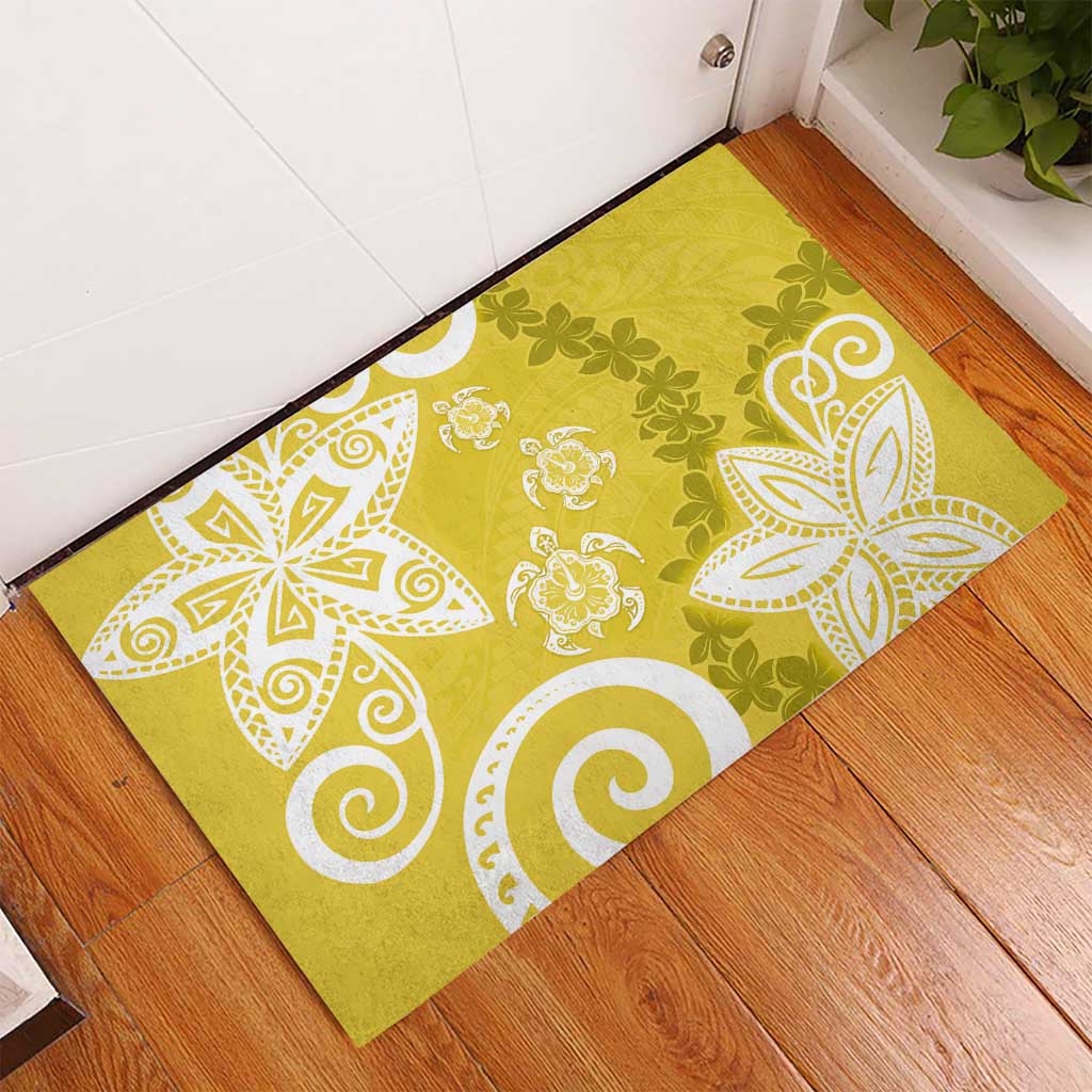 Polynesia Rubber Doormat Yellow Tribal Turtle Floral Pattern