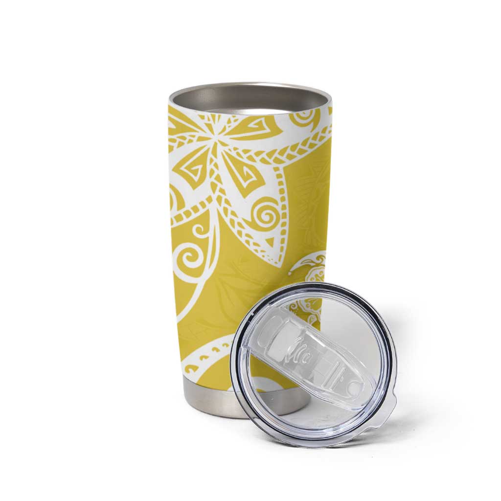 Polynesia Tumbler Cup Yellow Tribal Turtle Floral Pattern