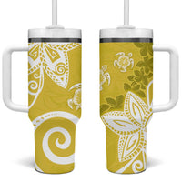 Polynesia Tumbler With Handle Yellow Tribal Turtle Floral Pattern