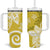 Polynesia Tumbler With Handle Yellow Tribal Turtle Floral Pattern