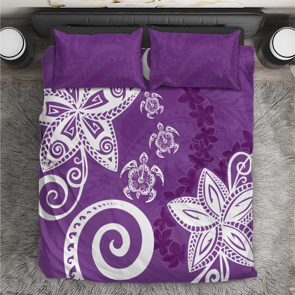 Polynesia Bedding Set Purple Tribal Turtle Floral Pattern