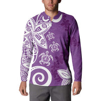 Polynesia Button Sweatshirt Purple Tribal Turtle Floral Pattern