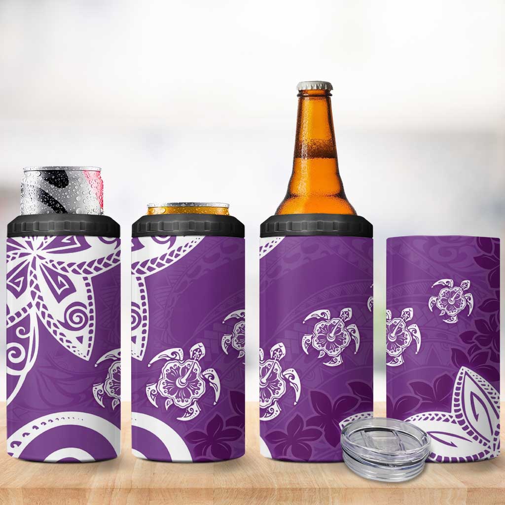 Polynesia 4 in 1 Can Cooler Tumbler Purple Tribal Turtle Floral Pattern