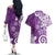 Polynesia Couples Matching Off The Shoulder Long Sleeve Dress and Hawaiian Shirt Purple Tribal Turtle Floral Pattern