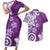 Polynesia Couples Matching Short Sleeve Bodycon Dress and Hawaiian Shirt Purple Tribal Turtle Floral Pattern